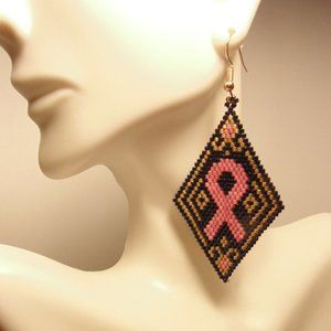 Diamond Shape Cancer Awareness Earrings